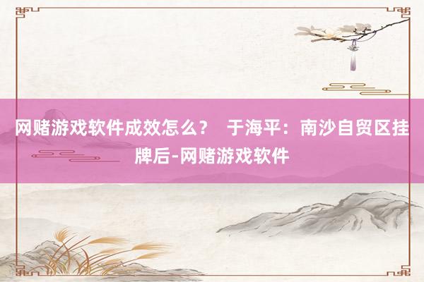 网赌游戏软件成效怎么？  于海平：南沙自贸区挂牌后-网赌游戏软件